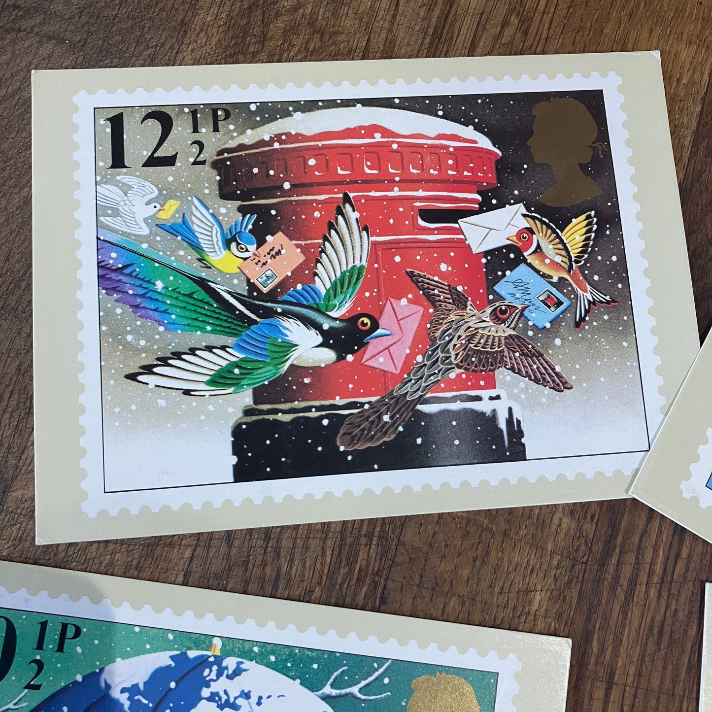 Vintage Christmas postcards with first day issue stamps ~ set of 5 | British birds by Tony Meeuwissen | 1983