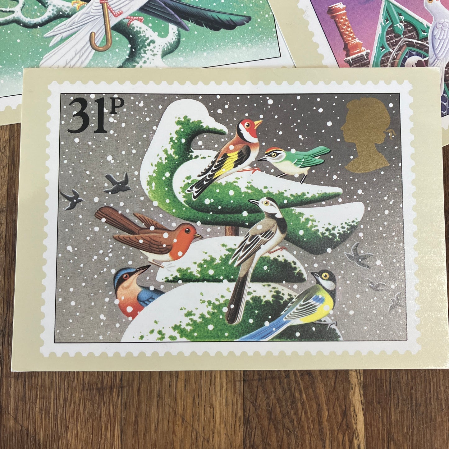 Vintage Christmas postcards with first day issue stamps ~ set of 5 | British birds by Tony Meeuwissen | 1983