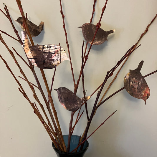 A chime of wrens ~ papercraft wrens on willow